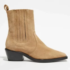 Femme Mari Giudicelli Bottines^Chelsea Boots en Velours de Cuir Hyde beiges