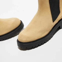 Femme Apologie Bottines^Chelsea boots en Velours de Cuir Alice beiges