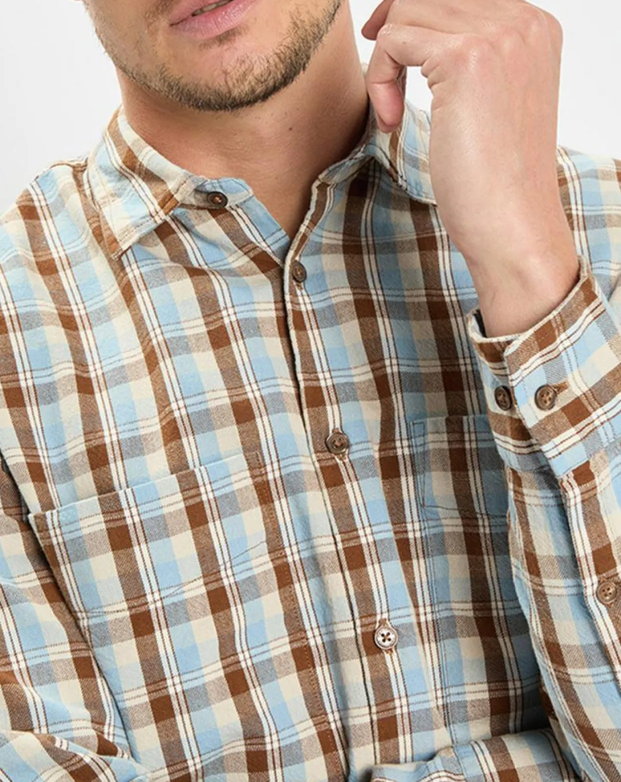 Homme Marc O'Polo Chemises^Chemise 100% Coton Bio Relaxed Fit à carreaux bleu/marron