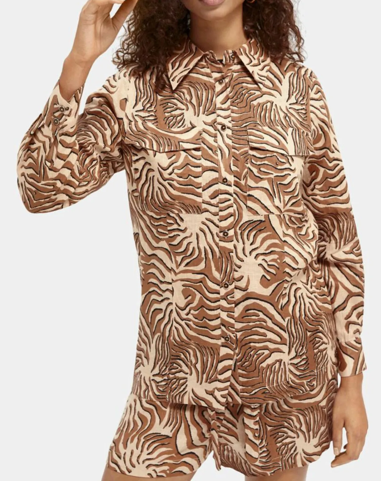 Chemise 100% Lin imprimée corail beige-Scotch & Soda Hot