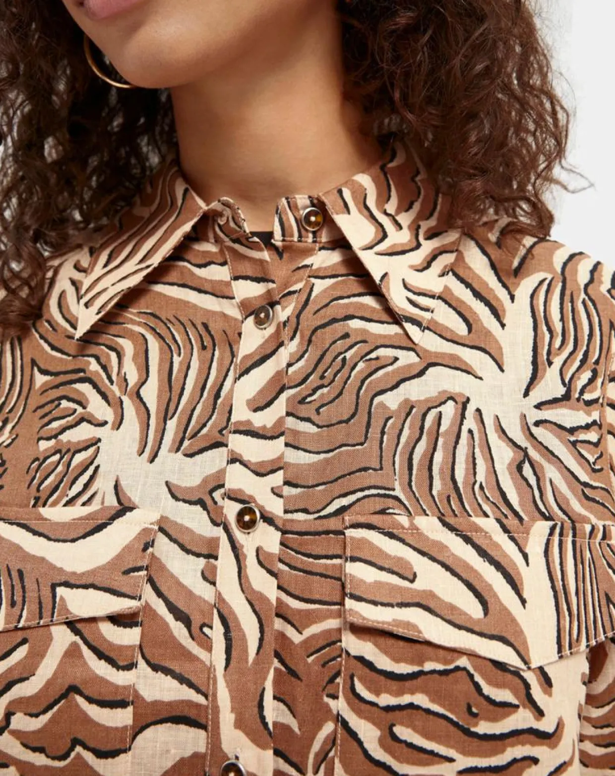 Chemise 100% Lin imprimée corail beige-Scotch & Soda Hot
