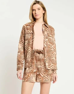 Chemise 100% Lin imprimée corail beige-Scotch & Soda Hot