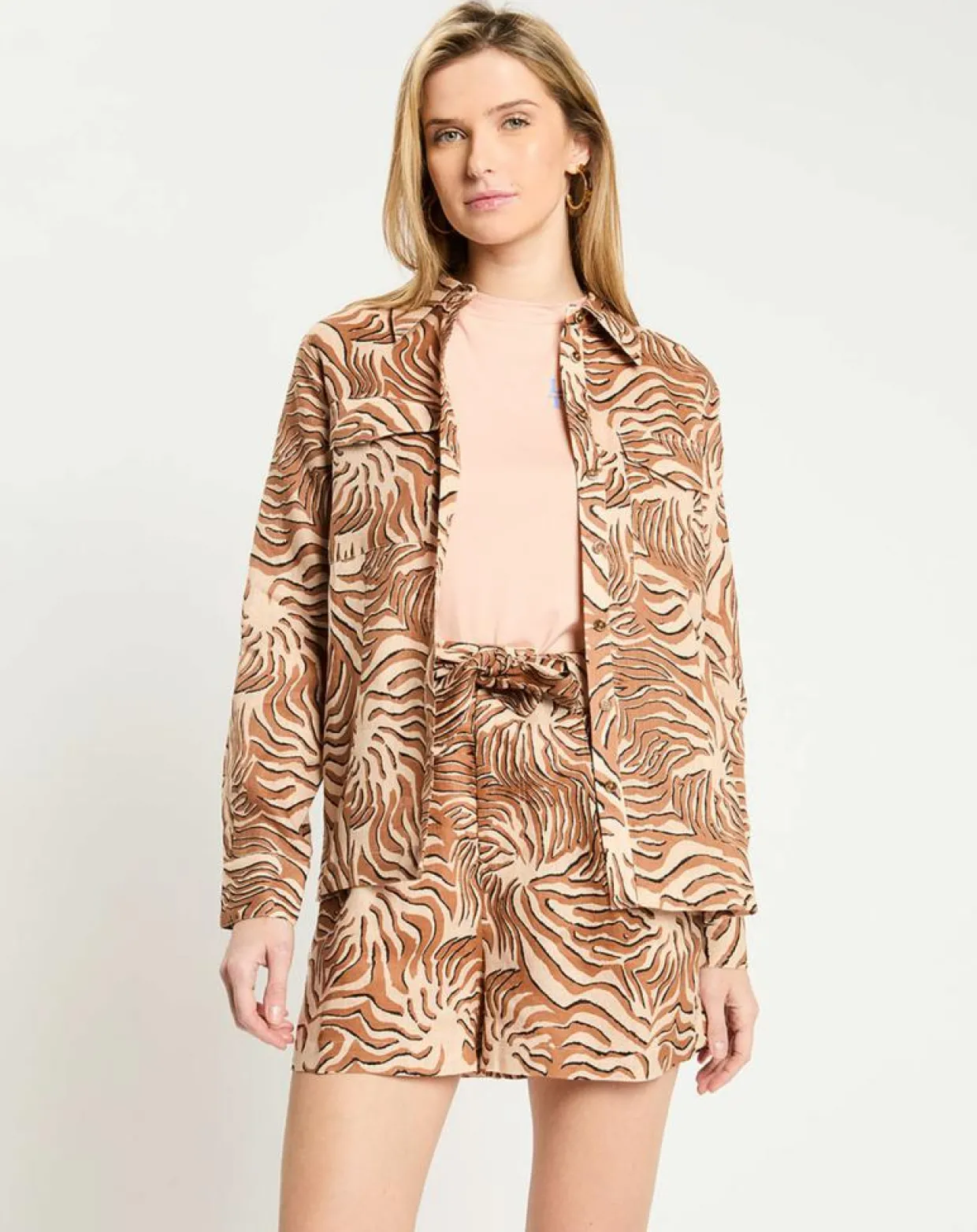 Chemise 100% Lin imprimée corail beige-Scotch & Soda Hot
