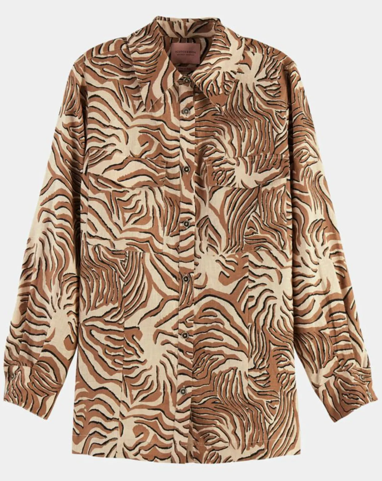 Chemise 100% Lin imprimée corail beige-Scotch & Soda Hot