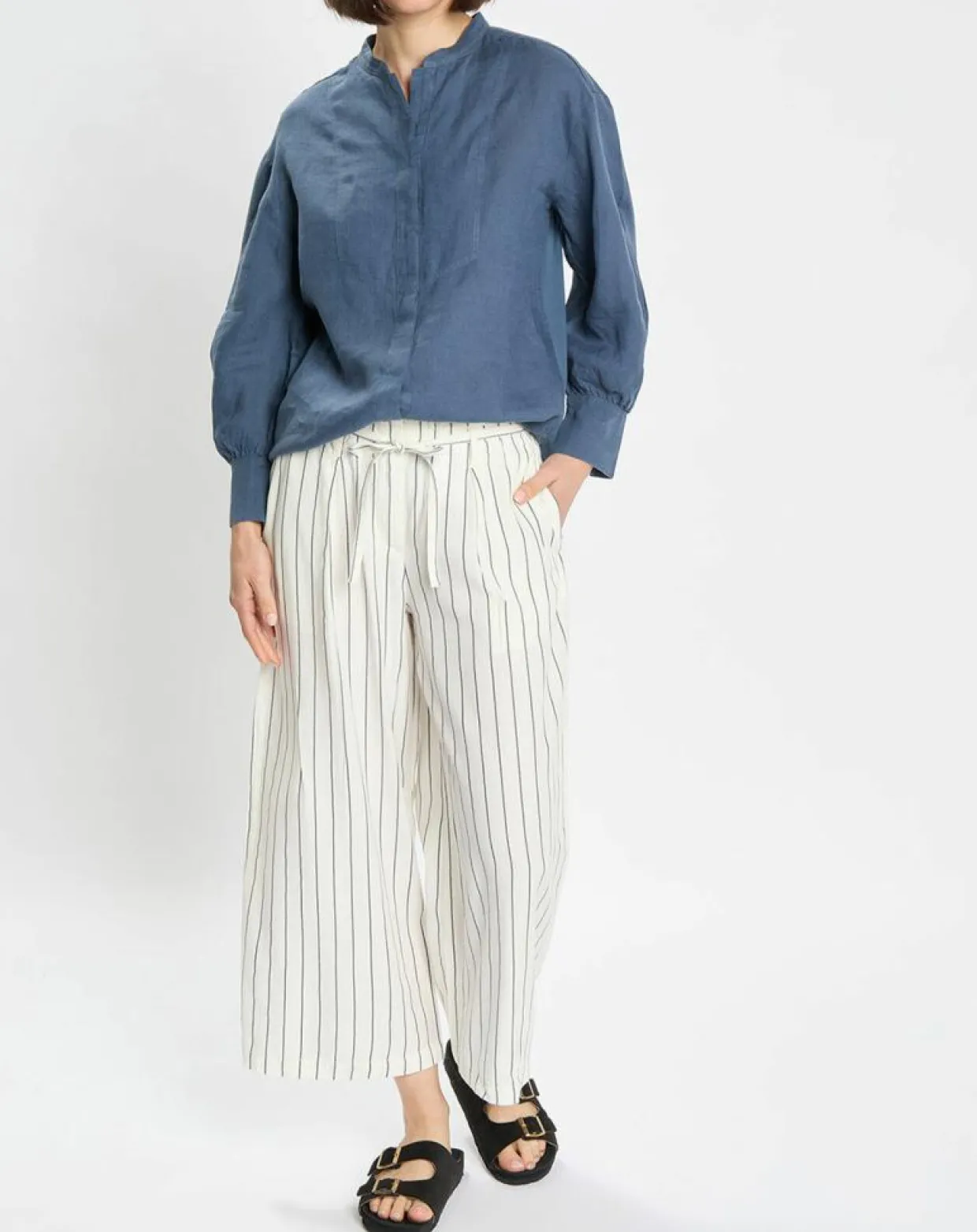 Chemise 100% Lin sans manches Col bleu moyen-Marc O'Polo