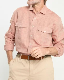 Homme Hackett London Chemises^Chemise 100% Lin Slim Fit double poche orange moyen