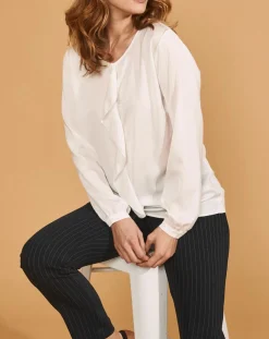 Chemise Ciano à volant beige neige-Devernois Clearance