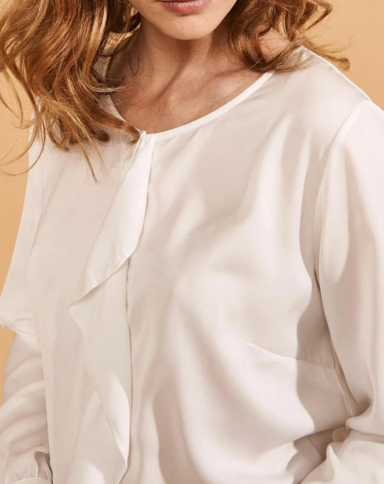 Chemise Ciano à volant beige neige-Devernois Clearance