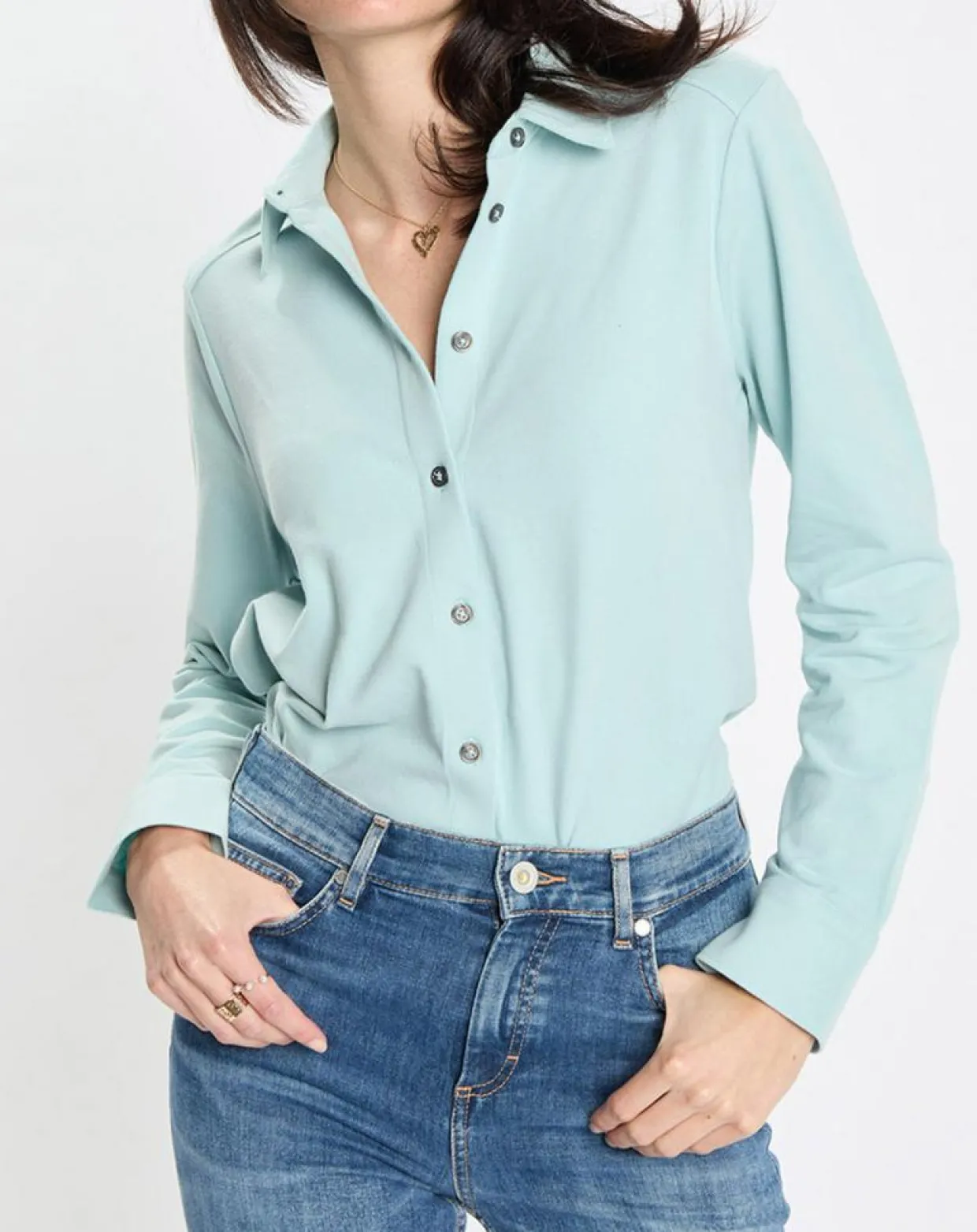 Chemise col polo bleu clair-Marc O'Polo Discount
