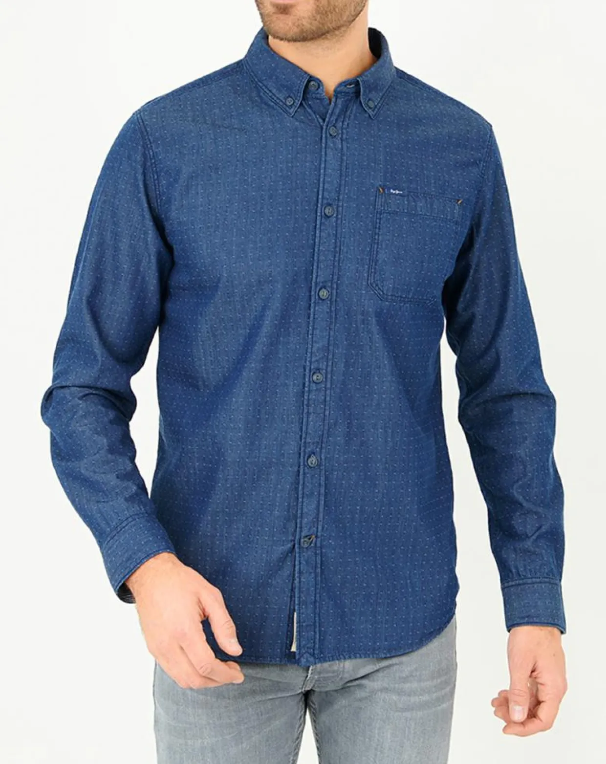 Chemise confort à micro points bleue-Pepe Jeans New