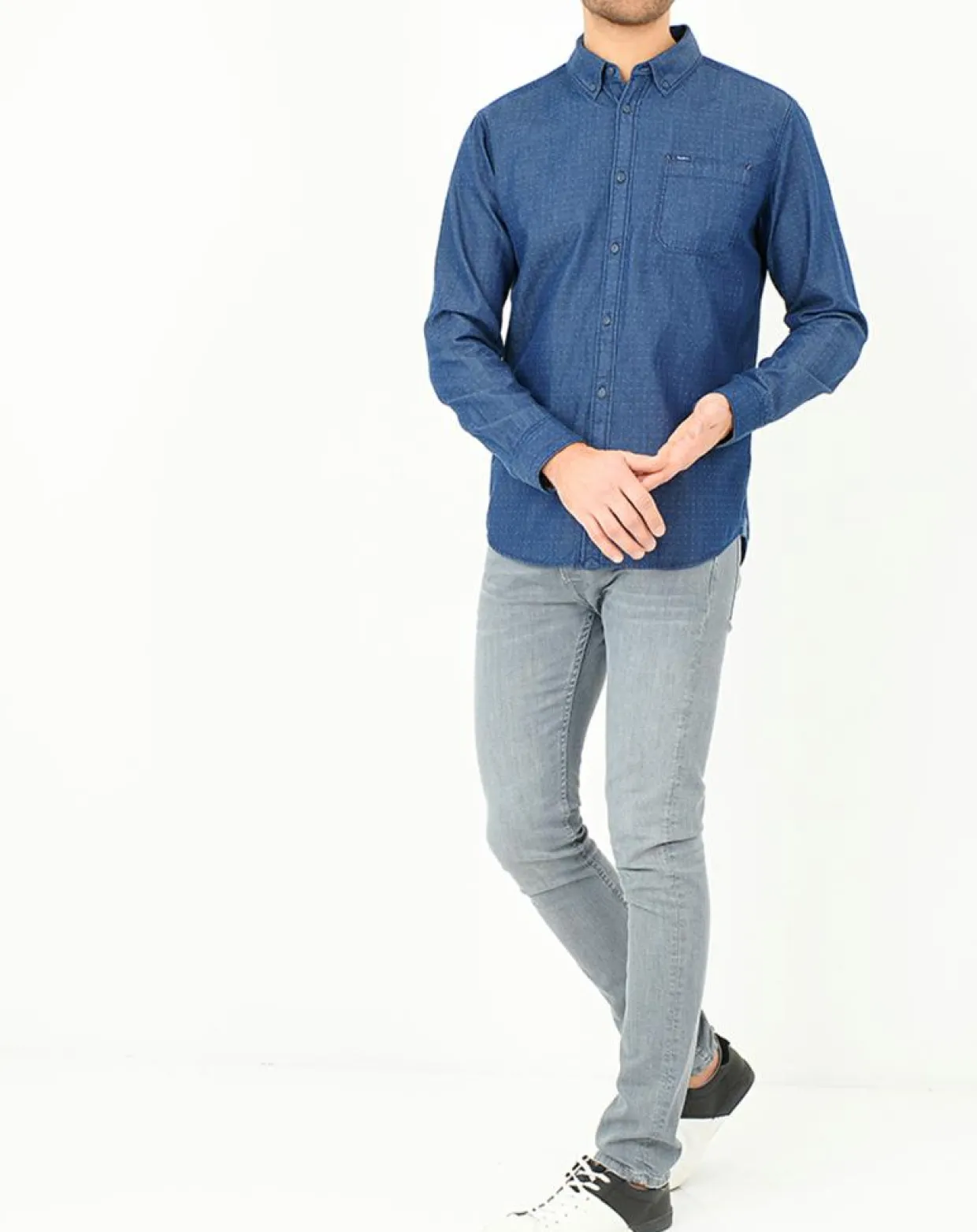 Chemise confort à micro points bleue-Pepe Jeans New