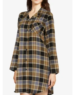 Chemise de nuit Ecossais imprimée marron/noir-Femilet Outlet