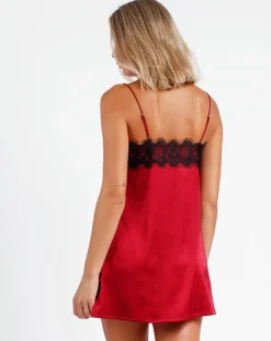 Chemise de nuit en dentelle rouge rubis-Admas Discount