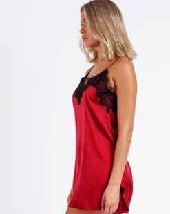 Chemise de nuit en dentelle rouge rubis-Admas Discount