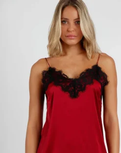 Chemise de nuit en dentelle rouge rubis-Admas Discount