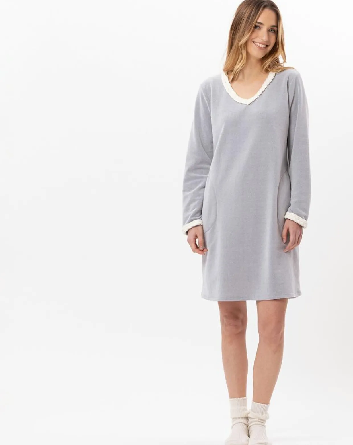 Chemise de nuit en micropolaire Douce gris chiné-Le Chat Outlet