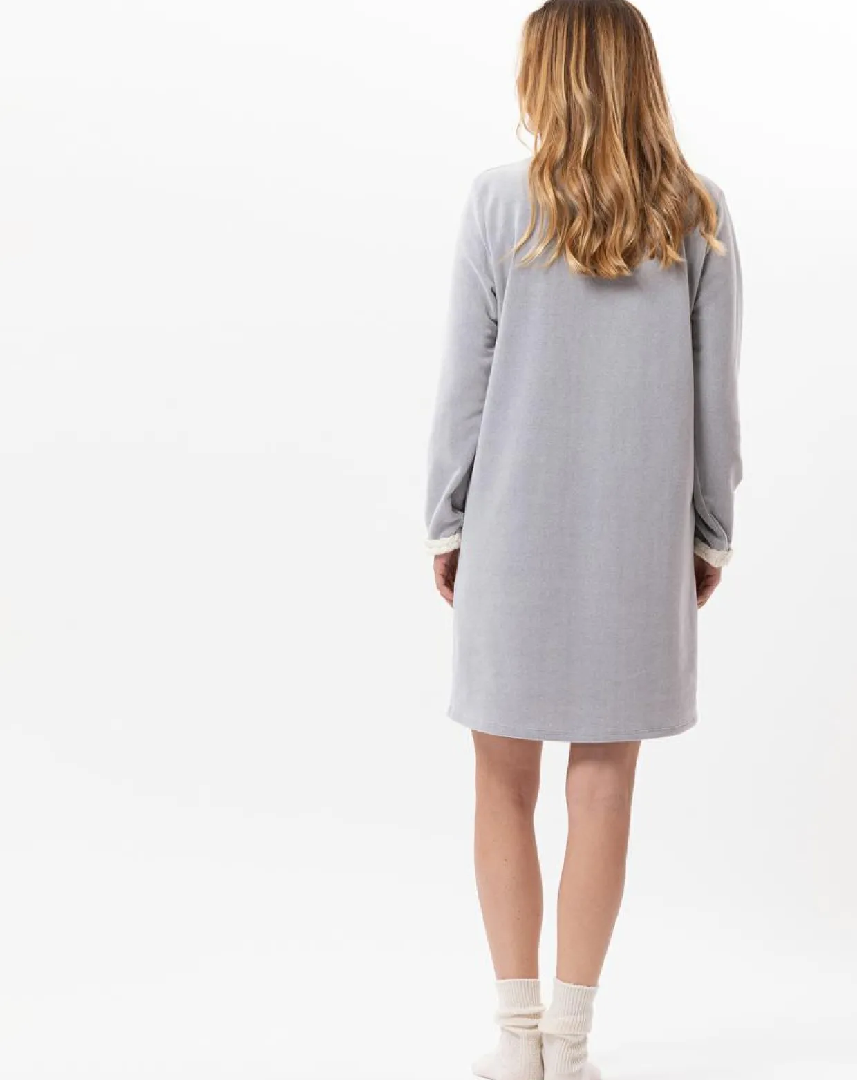 Chemise de nuit en micropolaire Douce gris chiné-Le Chat Outlet