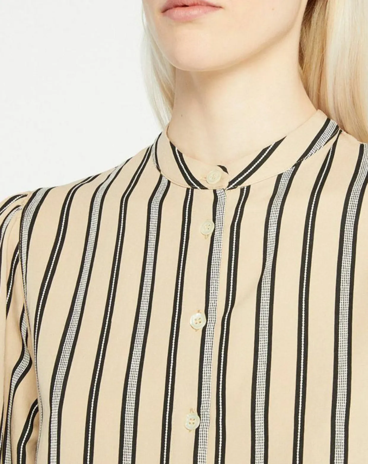 Chemise droite Laurie à rayures beige/noir-Galeries Lafayette Clearance