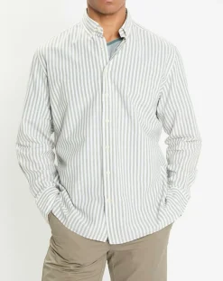 Chemise en Coton & Lin Slim Fit à rayures kaki/blanc-Hackett London Best