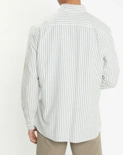 Chemise en Coton & Lin Slim Fit à rayures kaki/blanc-Hackett London Best