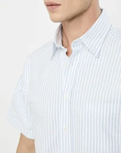 Homme Hackett London Chemises^Chemise en coton épais Slim Fit Bat Oxford à rayures bleu ciel