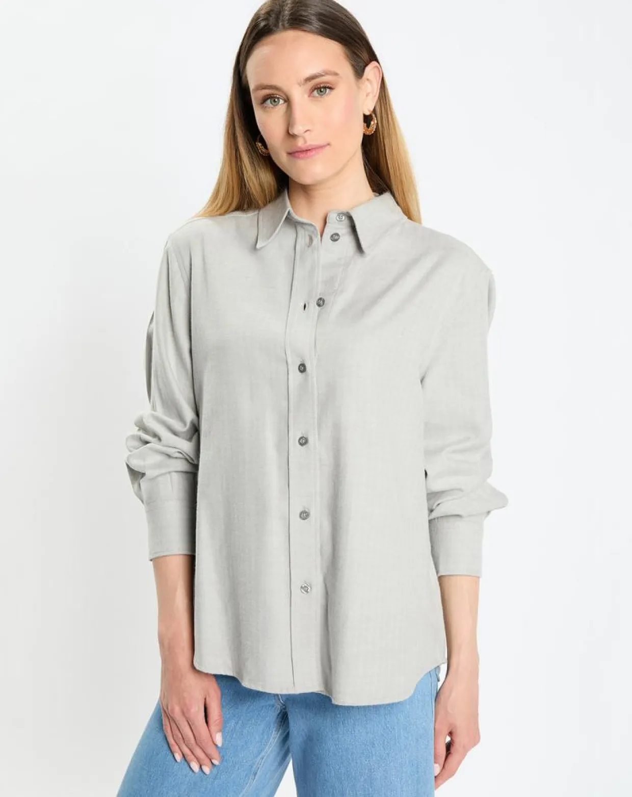 Chemise en Flanelle manches ballons gris clair-Marc O'Polo Online
