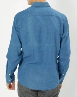 Chemise en Lin & Coton Slim Fit Text micro imprimé bleu moyen-Hackett London Clearance