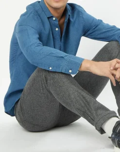 Chemise en Lin & Coton Slim Fit Text micro imprimé bleu moyen-Hackett London Clearance