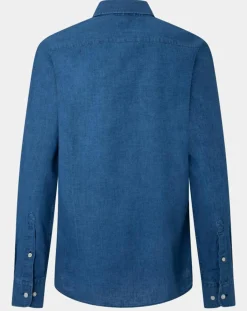 Chemise en Lin & Coton Slim Fit Text micro imprimé bleu moyen-Hackett London Clearance