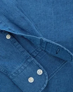 Chemise en Lin & Coton Slim Fit Text micro imprimé bleu moyen-Hackett London Clearance