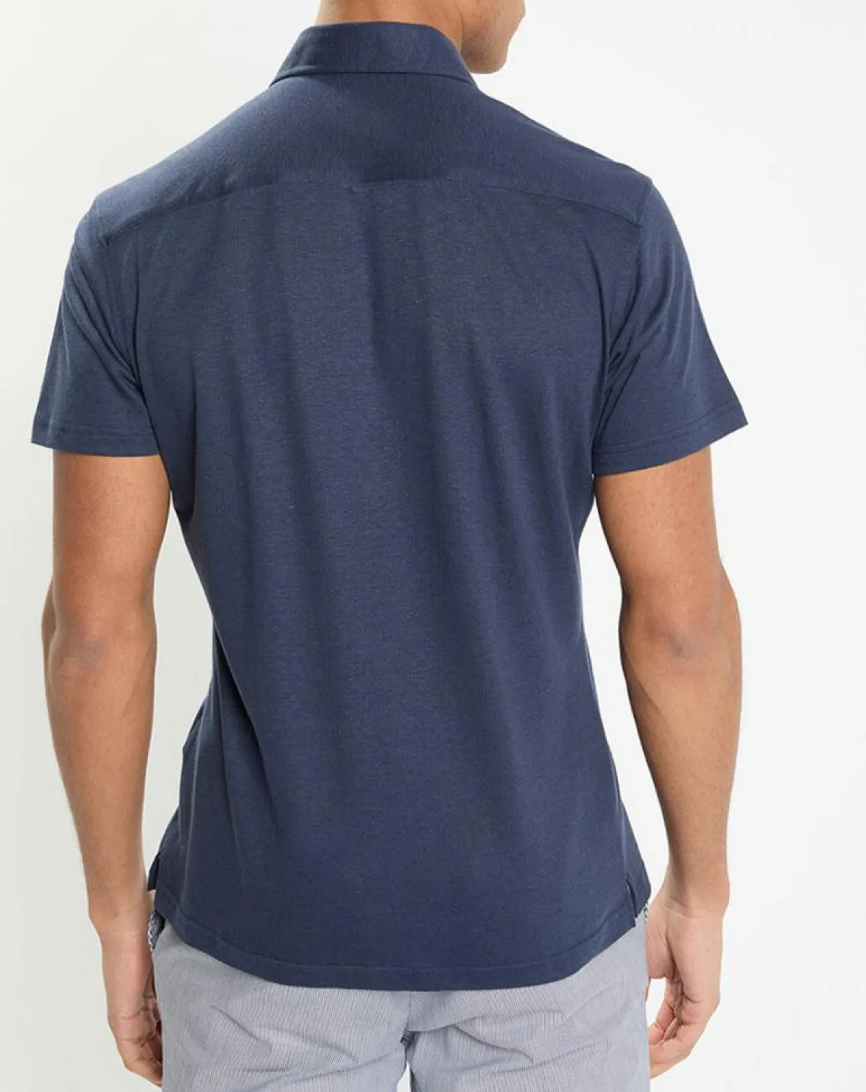 Homme Hackett London Chemises^Chemise en Lin & Coton Slim Fit manches courtes Tricot bleue