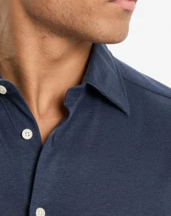 Homme Hackett London Chemises^Chemise en Lin & Coton Slim Fit manches courtes Tricot bleue