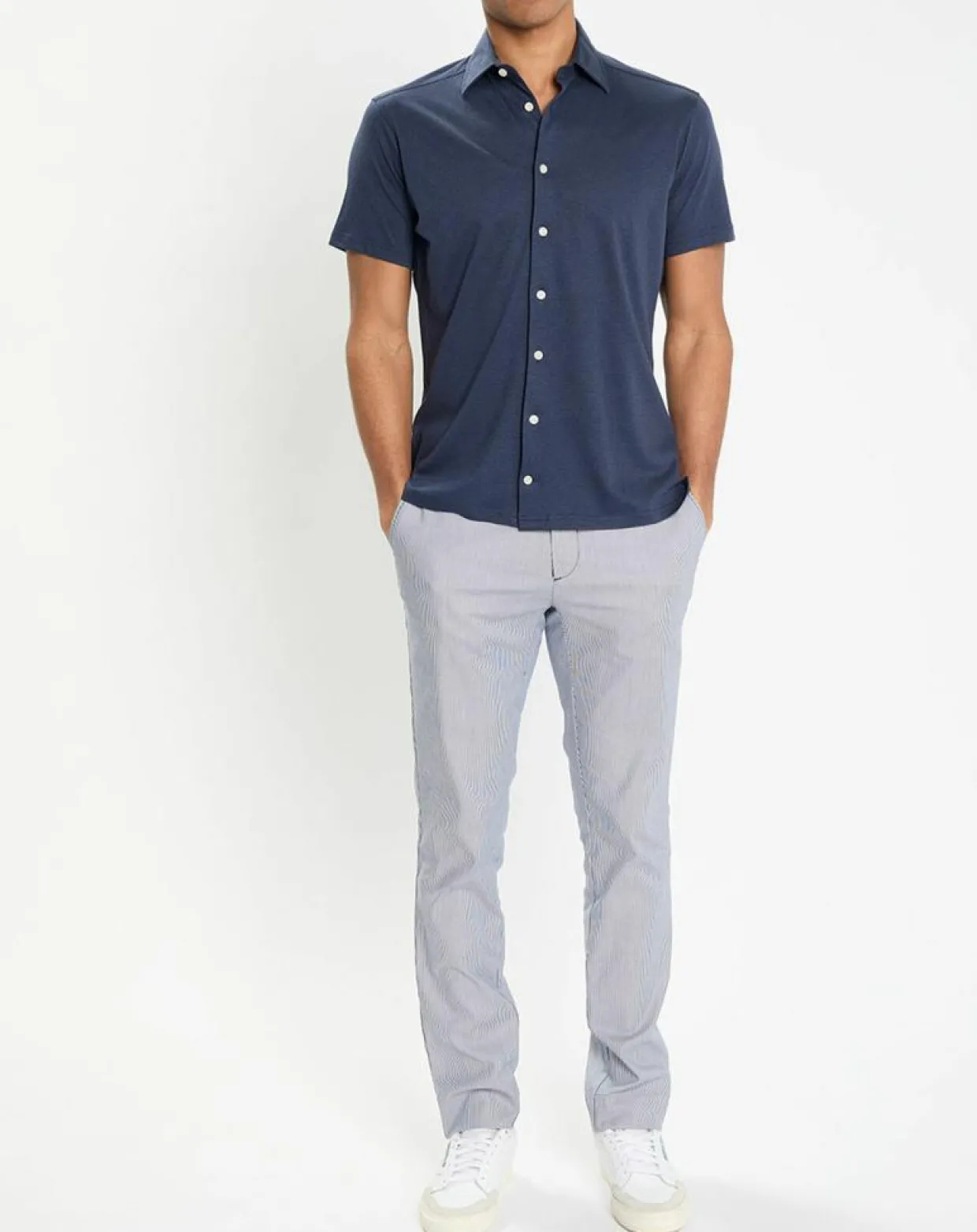 Homme Hackett London Chemises^Chemise en Lin & Coton Slim Fit manches courtes Tricot bleue