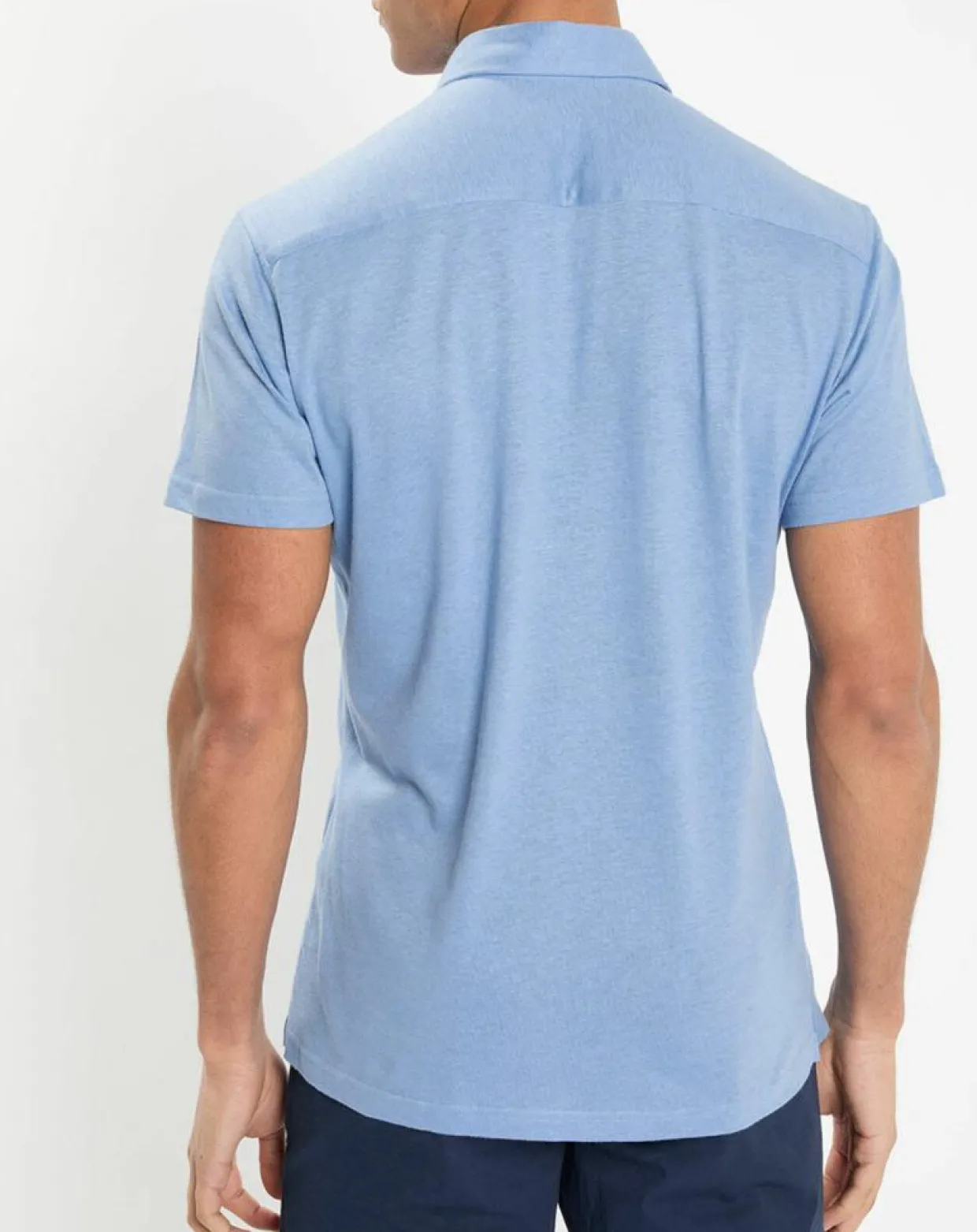 Homme Hackett London Chemises^Chemise en Lin & Coton Slim Fit manches courtes Tricot bleu moyen