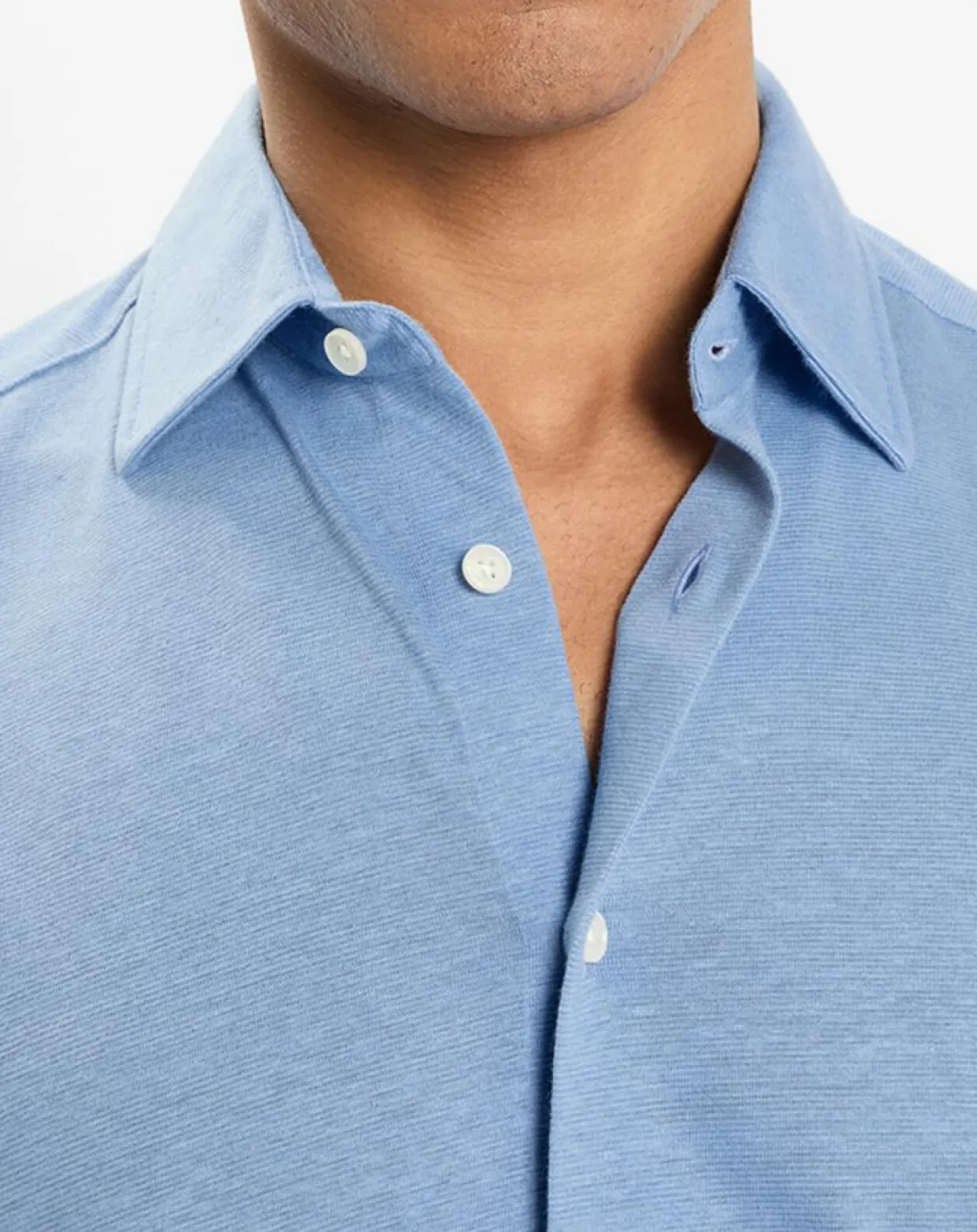 Homme Hackett London Chemises^Chemise en Lin & Coton Slim Fit manches courtes Tricot bleu moyen