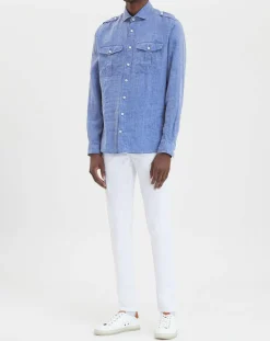Homme Hackett London Chemises^Chemise en Lin double poche bleu moyen