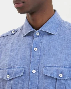 Homme Hackett London Chemises^Chemise en Lin double poche bleu moyen