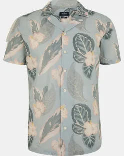 Chemise en Lin mélangé Bowling à imprimé tropical vert clair-Hackett London Discount
