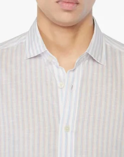 Chemise en Lin mélangé Regular Fit à rayures bleu clair/rose-Hackett London Outlet