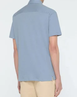 Chemise en Lin mélangé Slim Fit Polo Piqué bleu clair-Hackett London Clearance
