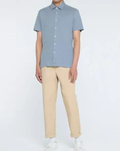 Chemise en Lin mélangé Slim Fit Polo Piqué bleu clair-Hackett London Clearance
