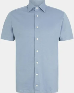 Chemise en Lin mélangé Slim Fit Polo Piqué bleu clair-Hackett London Clearance