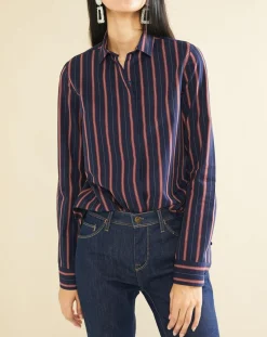 Femme Acquaverde Chemises^Chemise en Popeline Japonaise Kim rayée marine/rouge