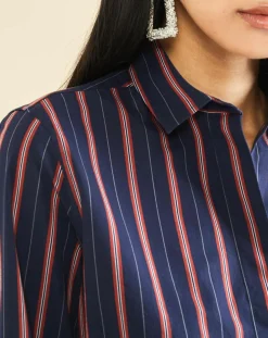 Femme Acquaverde Chemises^Chemise en Popeline Japonaise Kim rayée marine/rouge
