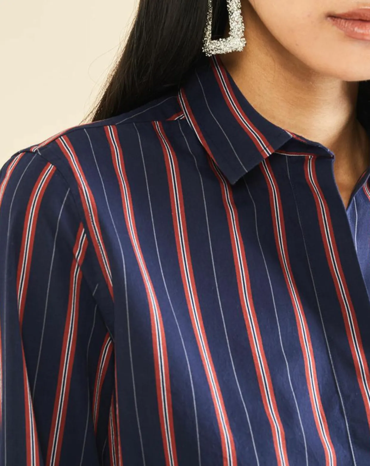 Femme Acquaverde Chemises^Chemise en Popeline Japonaise Kim rayée marine/rouge