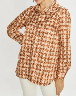 Chemise en Soie mélangée Ines marron/beige-Lauren Vidal New
