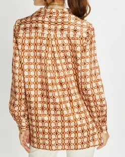 Chemise en Soie mélangée Ines marron/beige-Lauren Vidal New