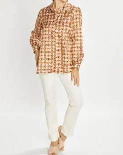 Chemise en Soie mélangée Ines marron/beige-Lauren Vidal New