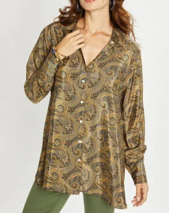 Femme Lauren Vidal Chemises^Chemise en Soie mélangée Sasha marron/bleu