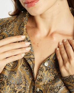 Femme Lauren Vidal Chemises^Chemise en Soie mélangée Sasha marron/bleu